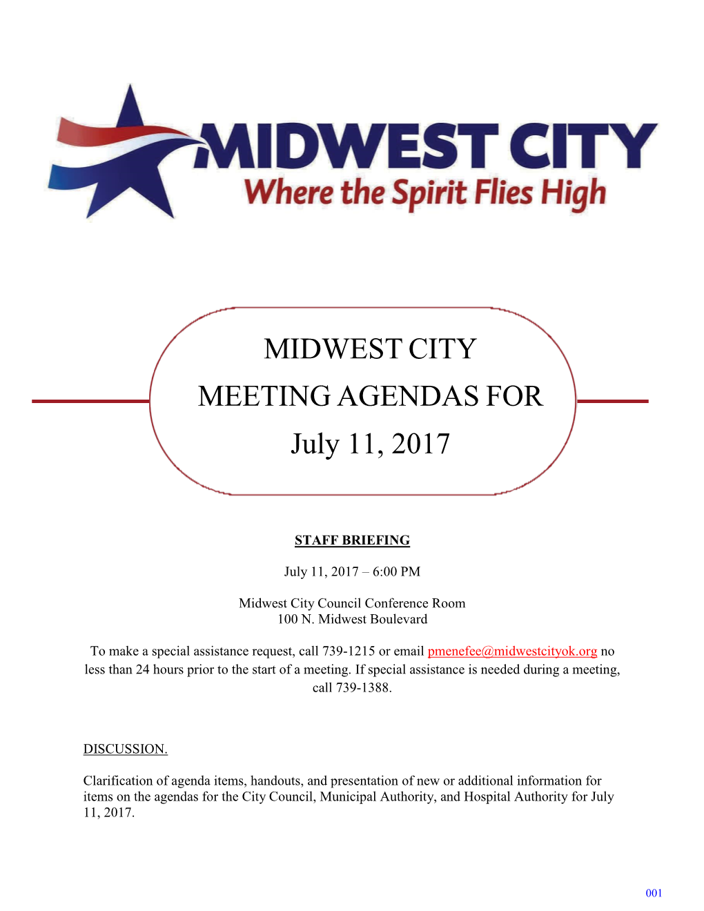 MIDWEST CITY MEETING AGENDAS for July 11, 2017
