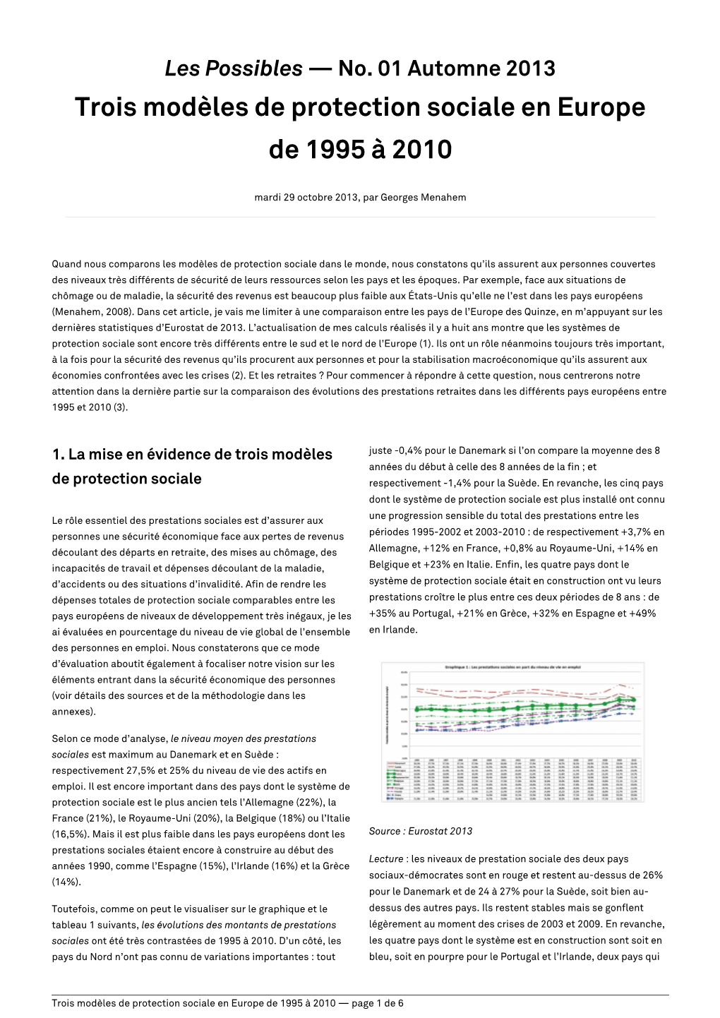 Trois Modèles De Protection Sociale En Europe De 1995 À 2010