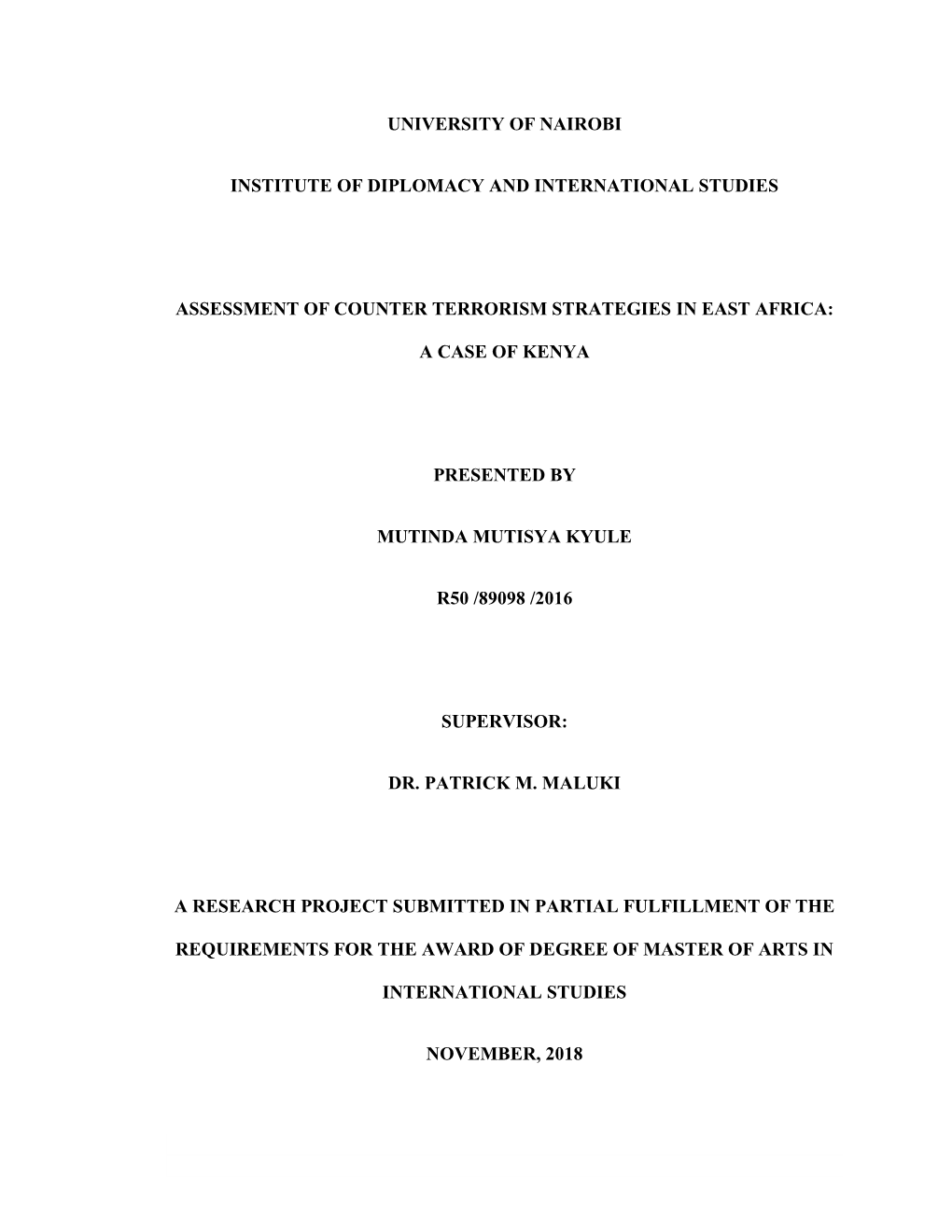 Assessment of Counter Terrorism Strategies in East Africa: a Case Of