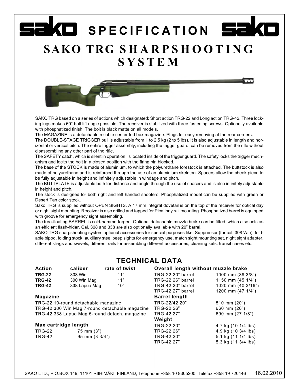 Specification Sako Trg Sharpshooting System