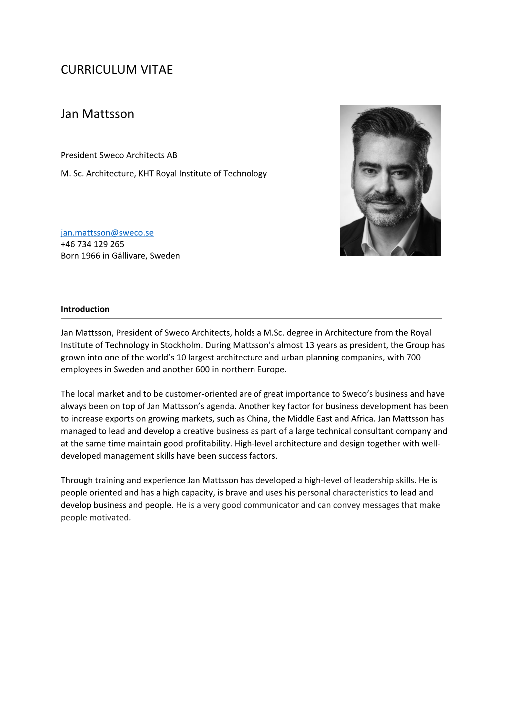 Jan Mattsson CV