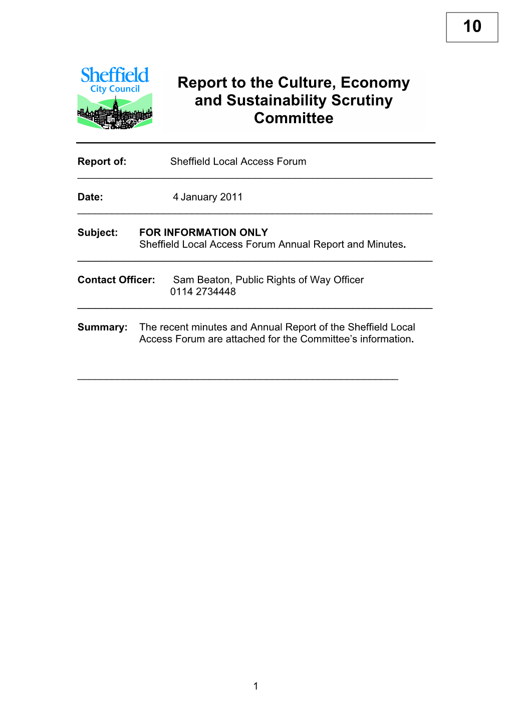 Report to the Culture, Economy and Sustainability Scrutiny Committee