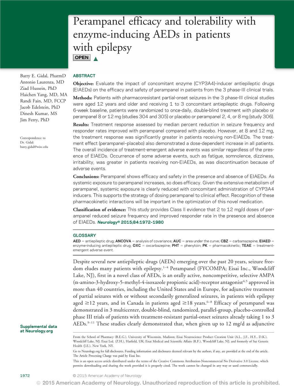 Perampanel Efficacy and Tolerability with Enzyme-Inducing Aeds in Patients with Epilepsy