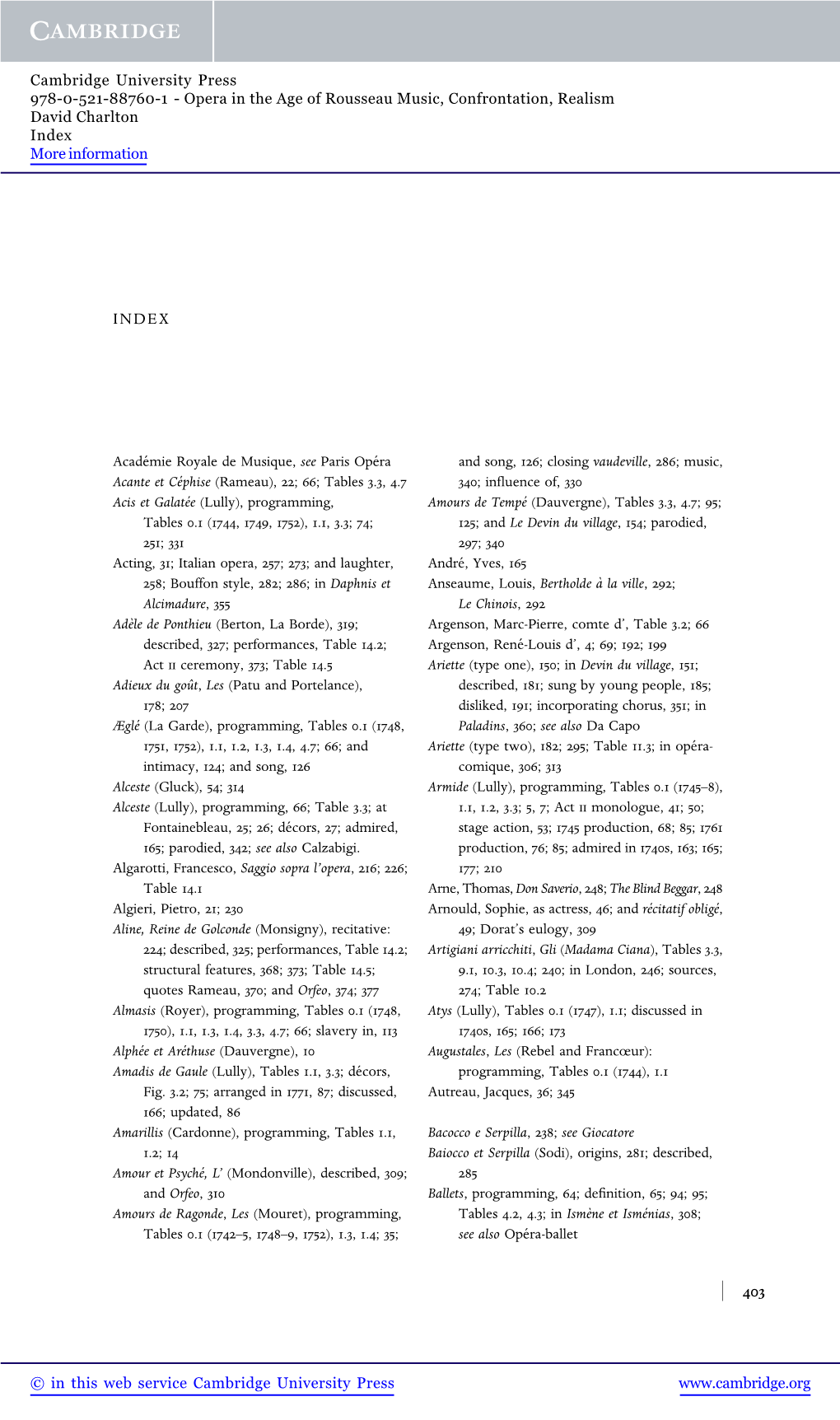 Opera in the Age of Rousseau Music, Confrontation, Realism David Charlton Index More Information