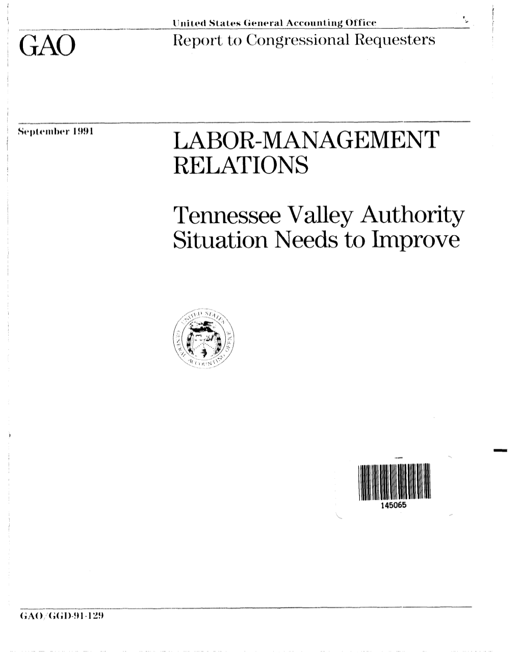GGD-91-129 Labor-Management Relations: Tennessee Valley