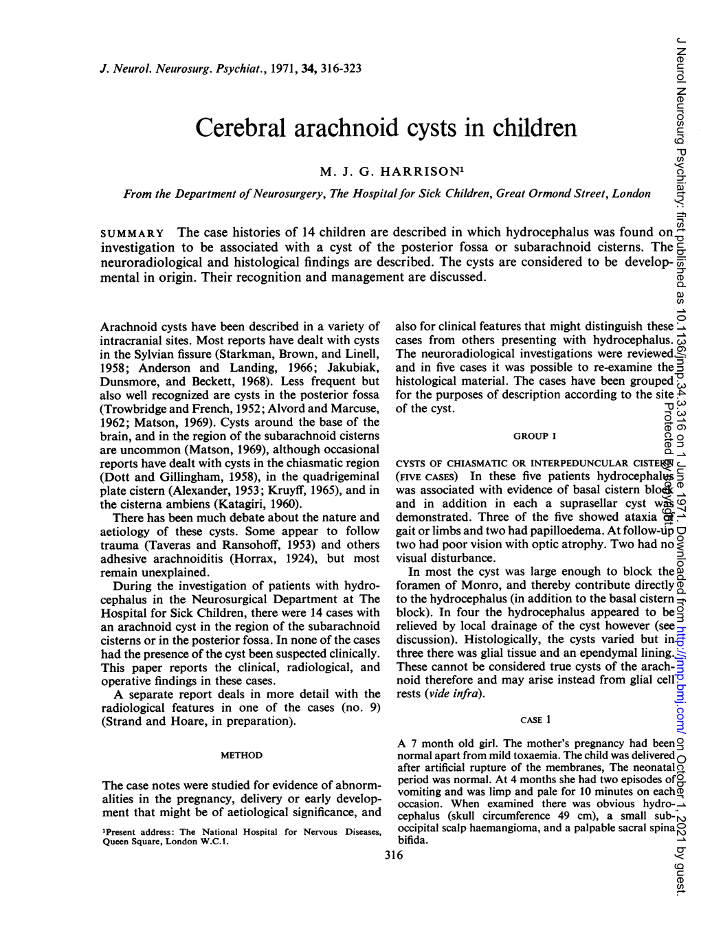 Cerebral Arachnoid Cysts in Children