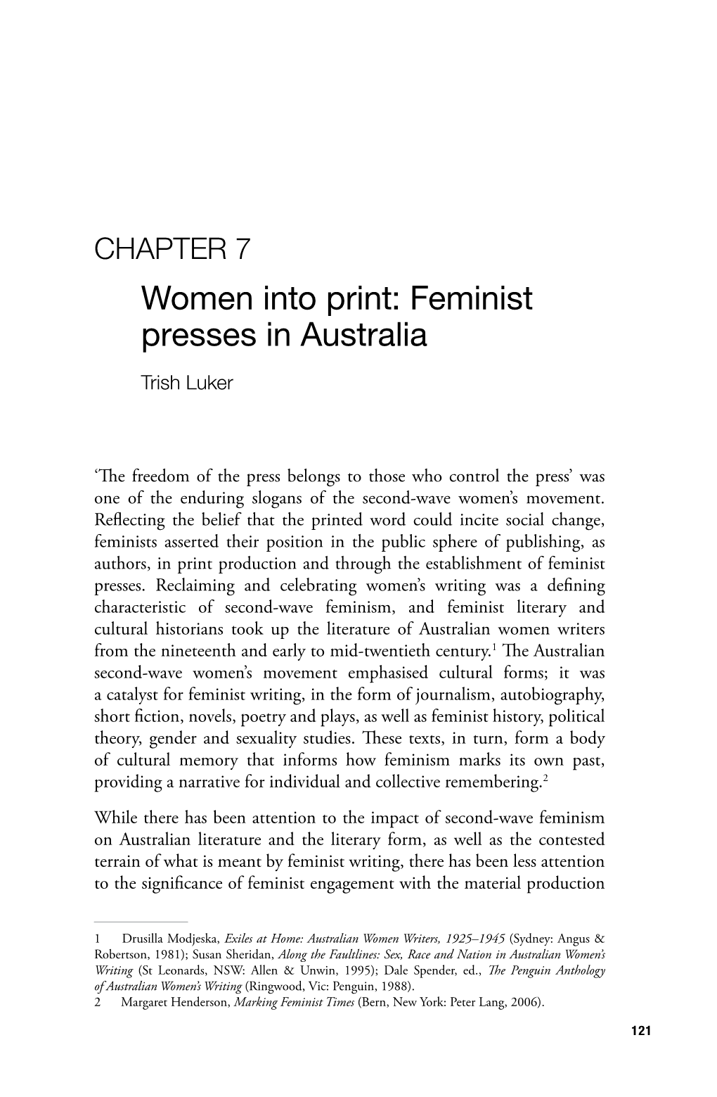 Feminist Presses in Australia Trish Luker