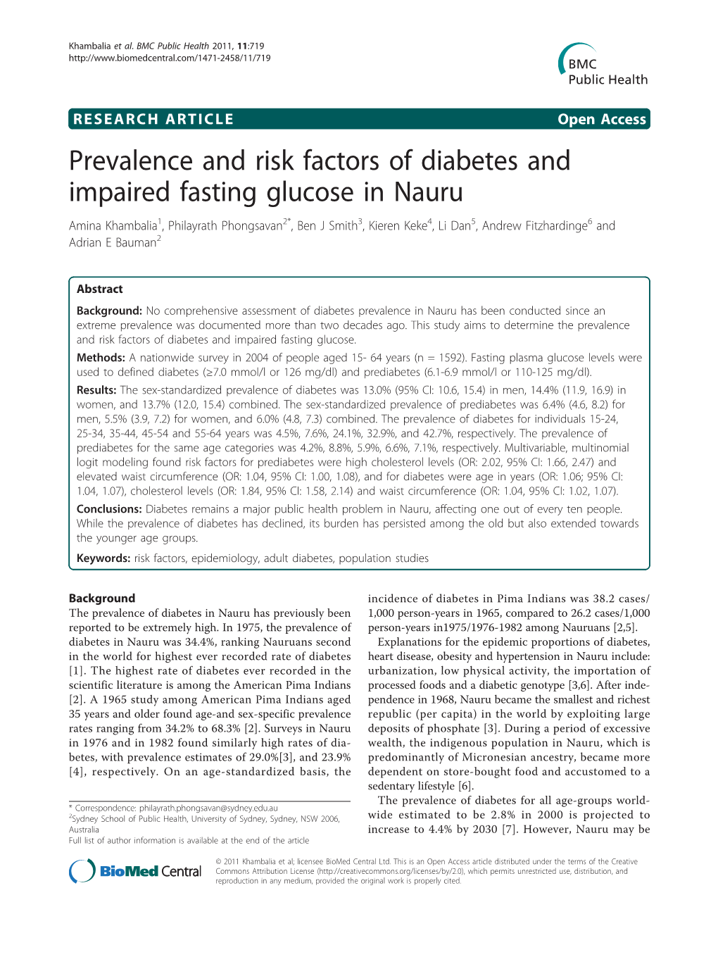Prevalence and Risk Factors of Diabetes and Impaired Fasting