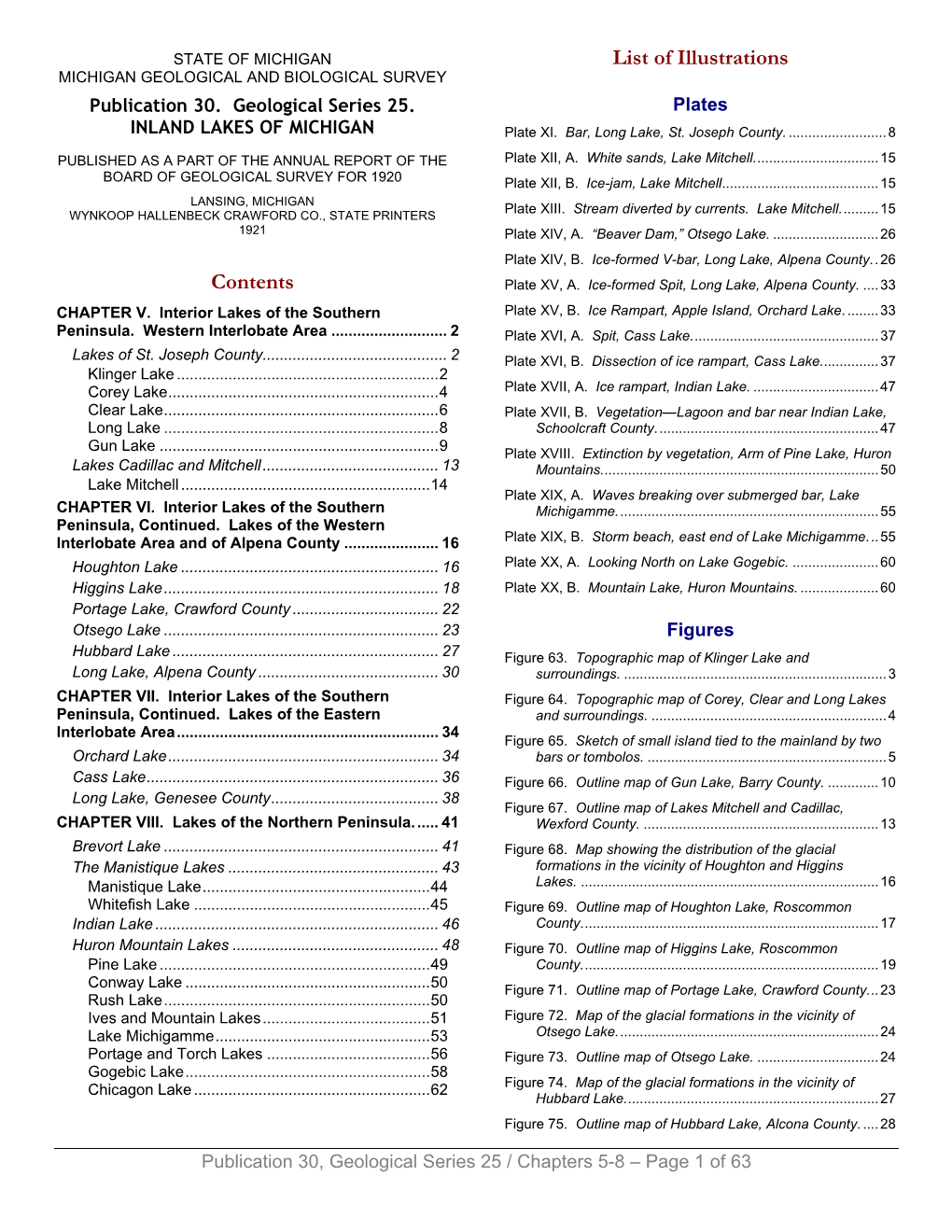 Publication 30. Geological Series 25. INLAND LAKES of MICHIGAN