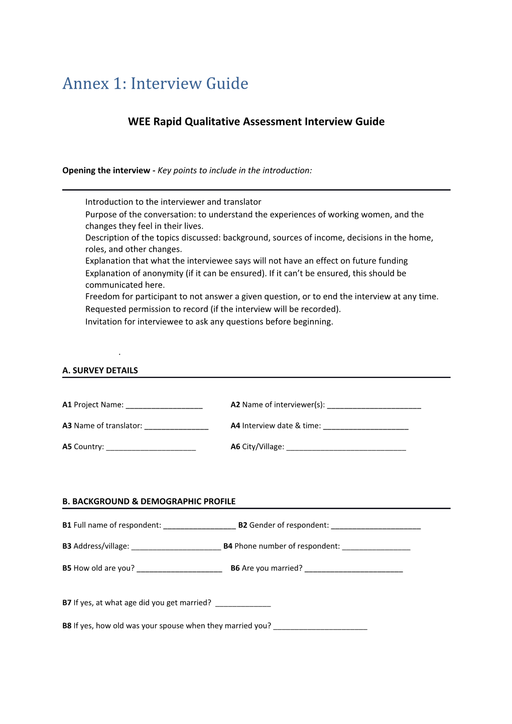 WEE Rapid Qualitative Assessment Interview Guide