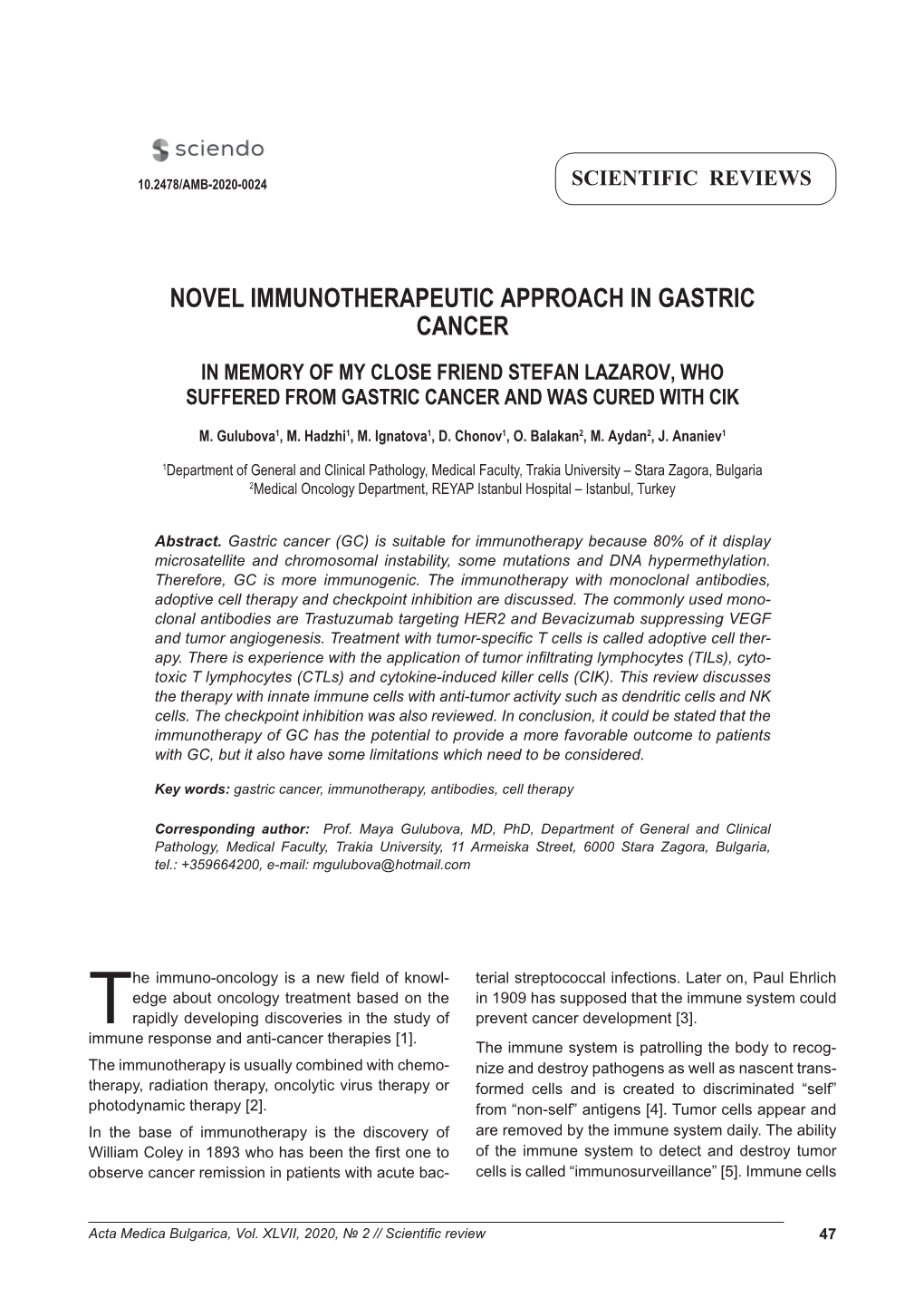 Novel Immunotherapeutic Approach in Gastric Cancer