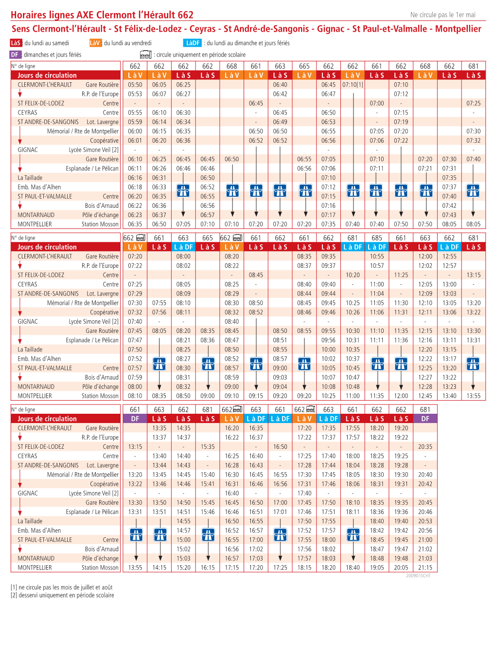 Horaires Lignes AXE Clermont L'hérault