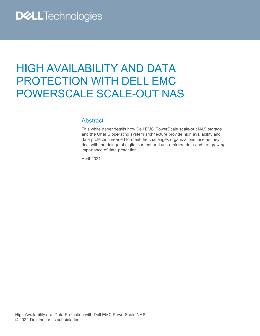 High Availability and Data Protection with Dell Emc Powerscale Scale-Out Nas