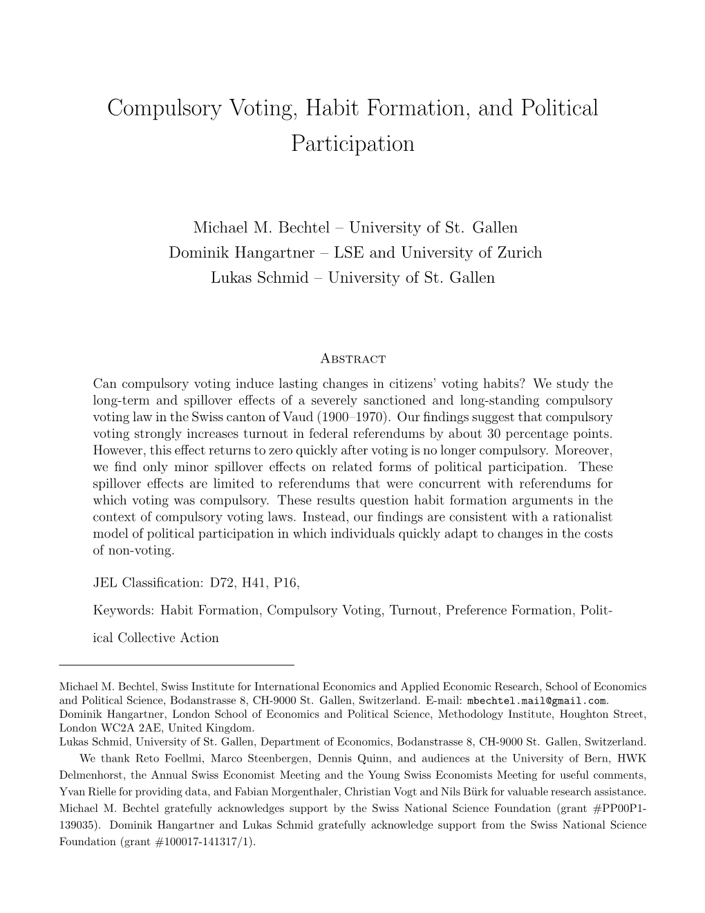 Compulsory Voting, Habit Formation, and Political Participation