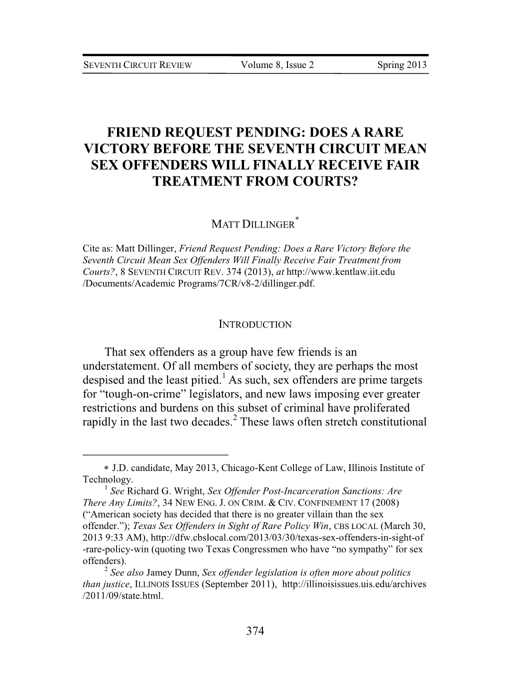 Does a Rare Victory Before the Seventh Circuit Mean Sex Offenders Will Finally Receive Fair Treatment from Courts?