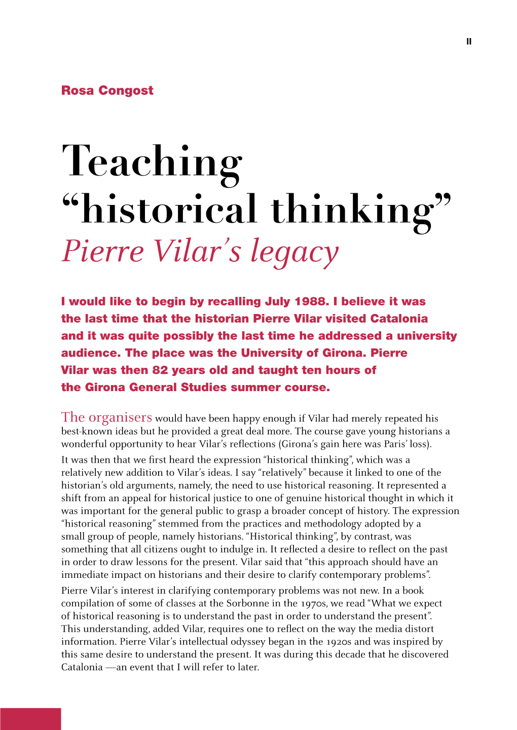 Teaching “Historical Thinking” Pierre Vilar’S Legacy