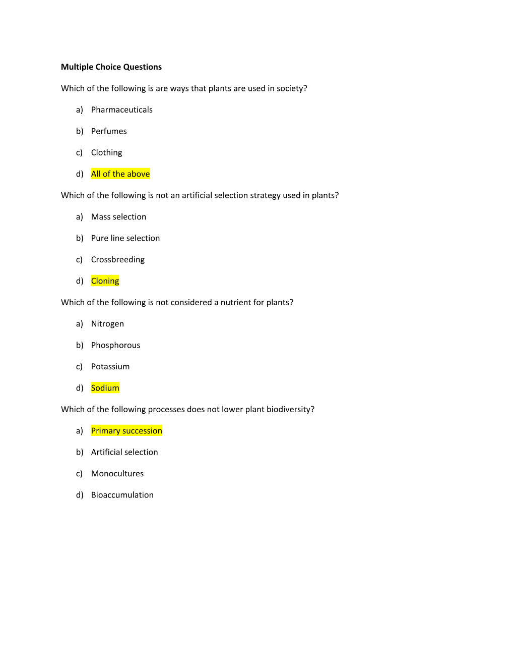 Multiple Choice Questions s15