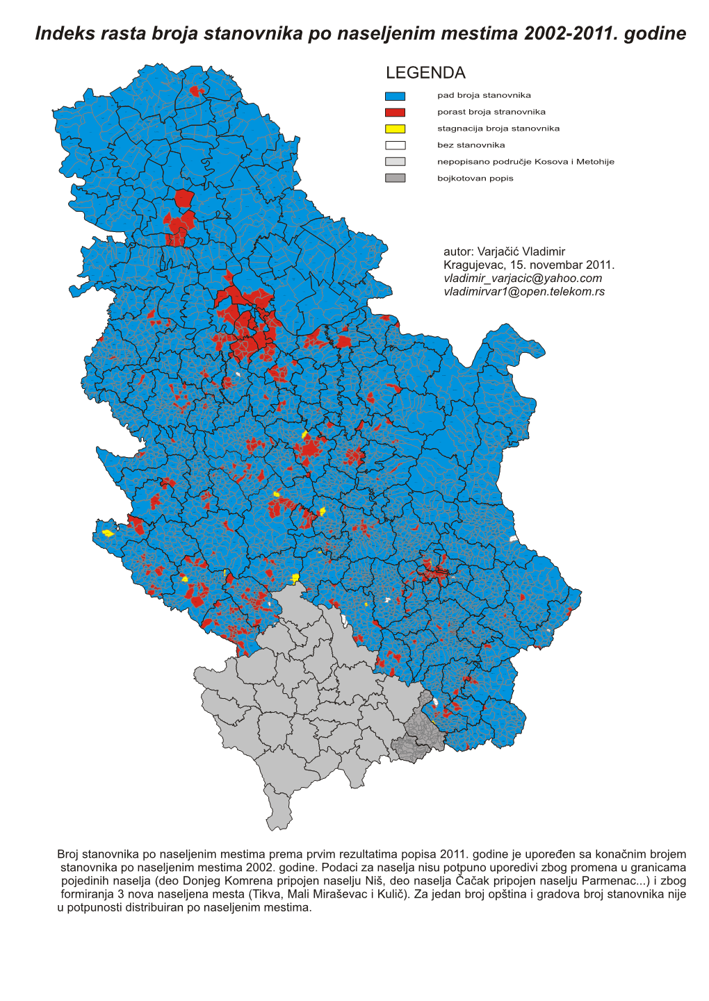 Indeks Rasta Broja Stanovnika Po Naseljenim Mestima 2002-2011