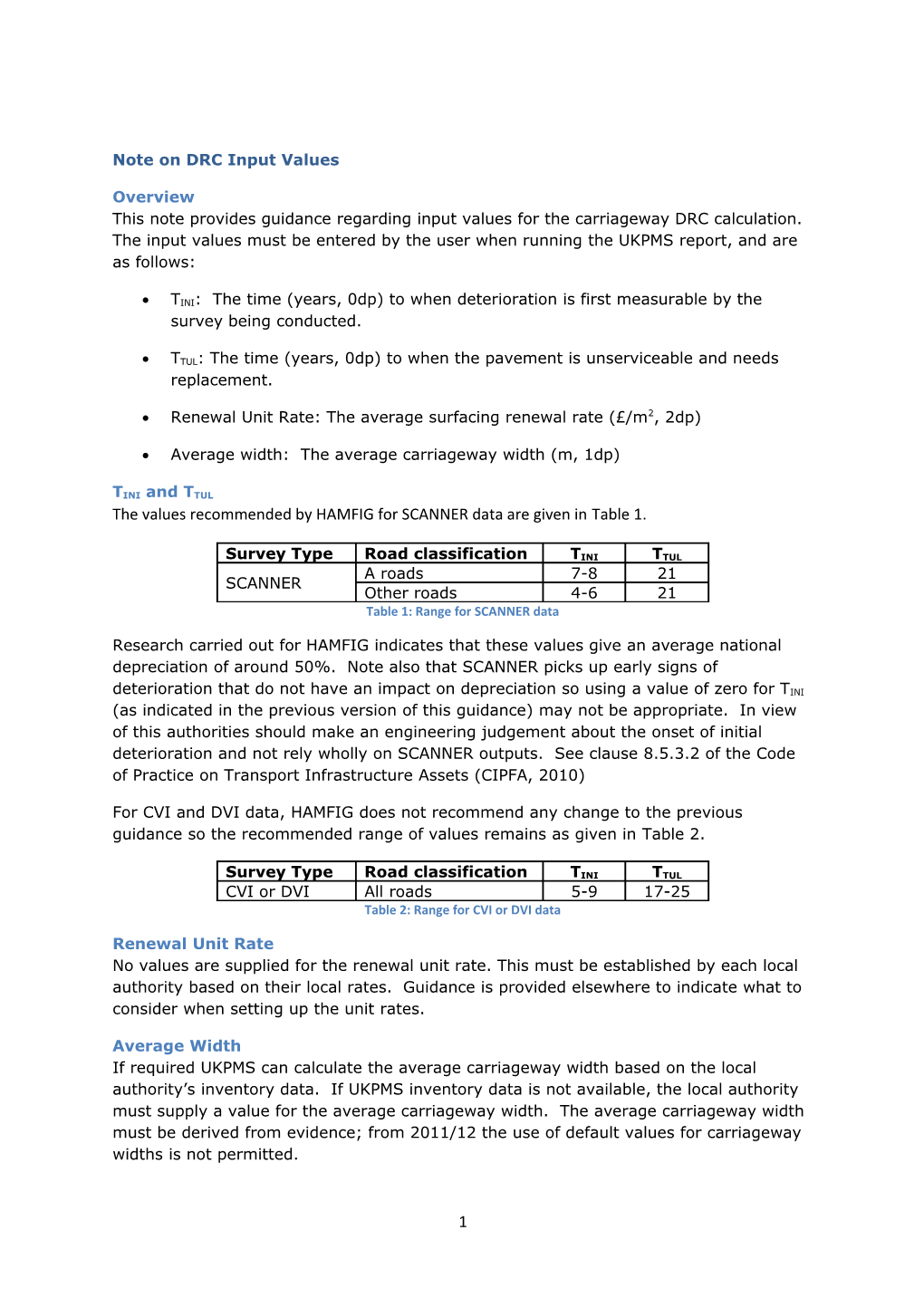 Note on DRC Input Values