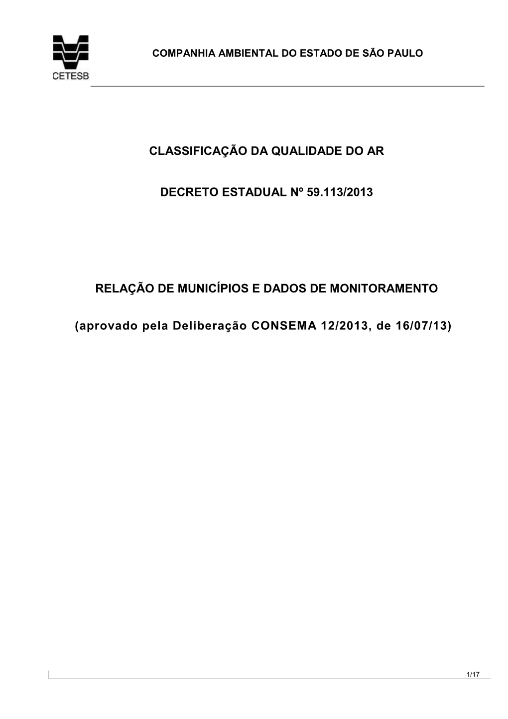 Classificação Dos Municípios 2013