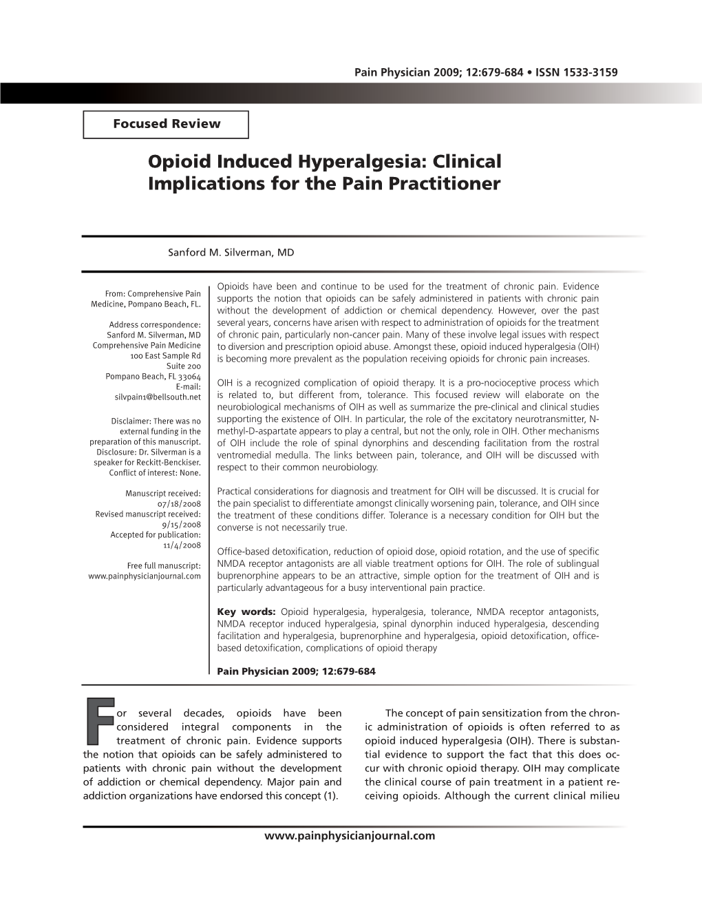 Opioid Induced Hyperalgesia: Clinical Implications for the Pain Practitioner