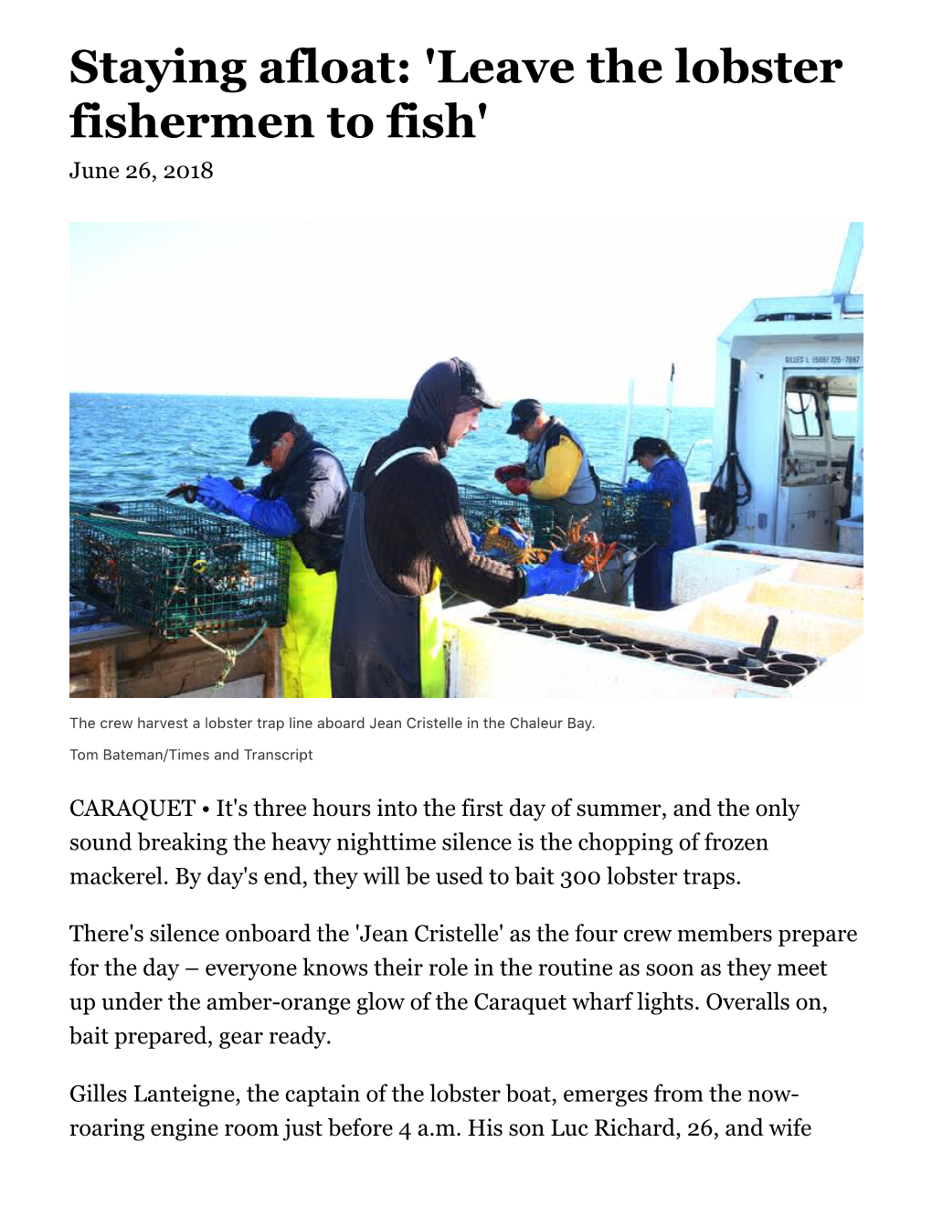 Staying Afloat: 'Leave the Lobster Fishermen to Fish' June 26, 2018