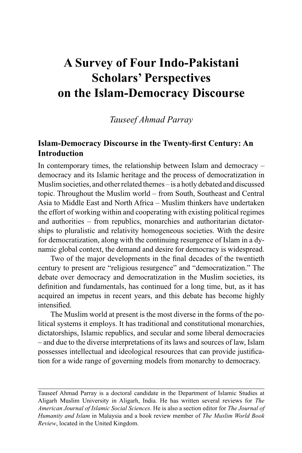 A Survey of Four Indo-Pakistani Scholars' Perspectives on the Islam