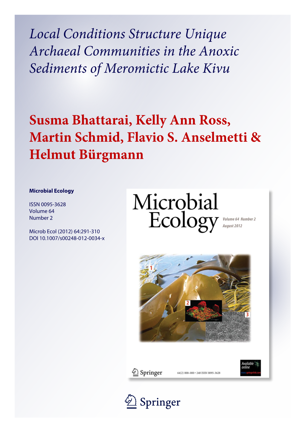 Local Conditions Structure Unique Archaeal Communities in the Anoxic Sediments of Meromictic Lake Kivu