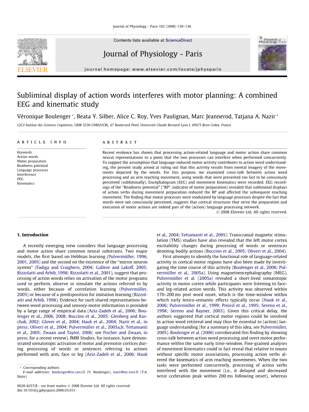 A Combined EEG and Kinematic Study Journal of Physiology