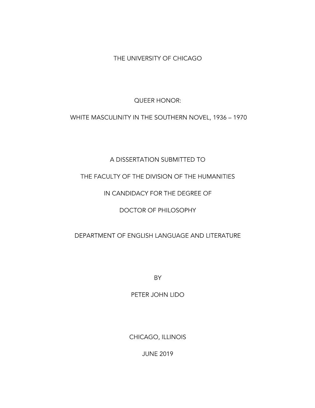 The University of Chicago Queer Honor