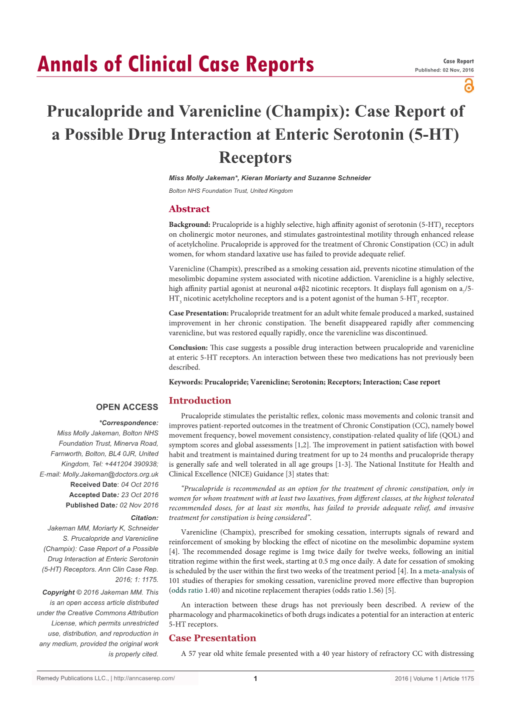 Champix): Case Report of a Possible Drug Interaction at Enteric Serotonin (5-HT) Receptors
