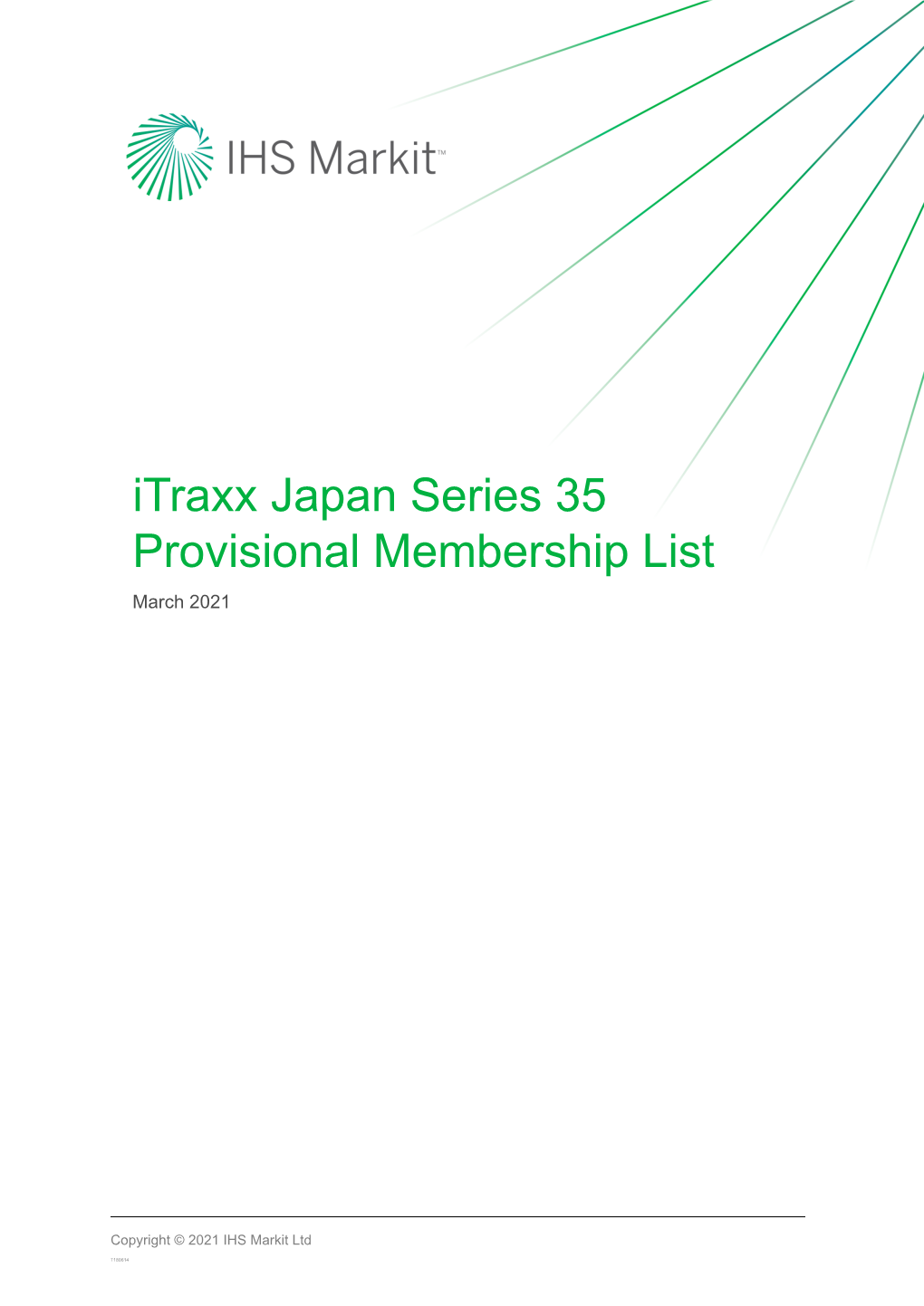 Itraxx Japan Series 35 Provisional Membership List March 2021