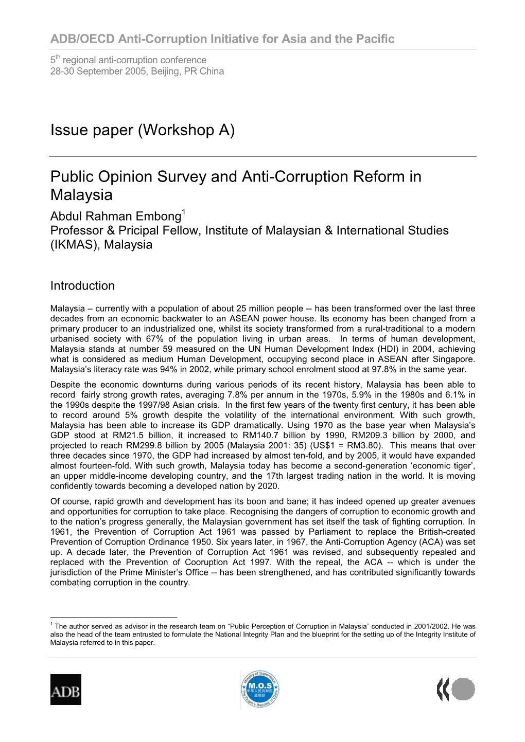 Public Opinion Survey and Anti-Corruption Reform In