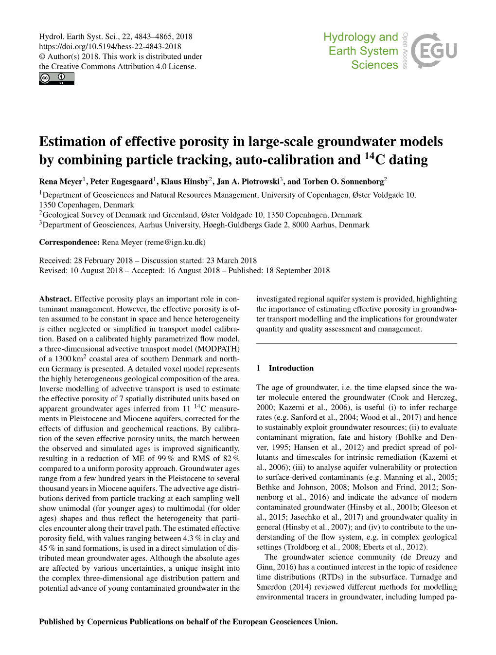 Estimation of Effective Porosity in Large-Scale Groundwater Models by Combining Particle Tracking, Auto-Calibration and 14C Dating