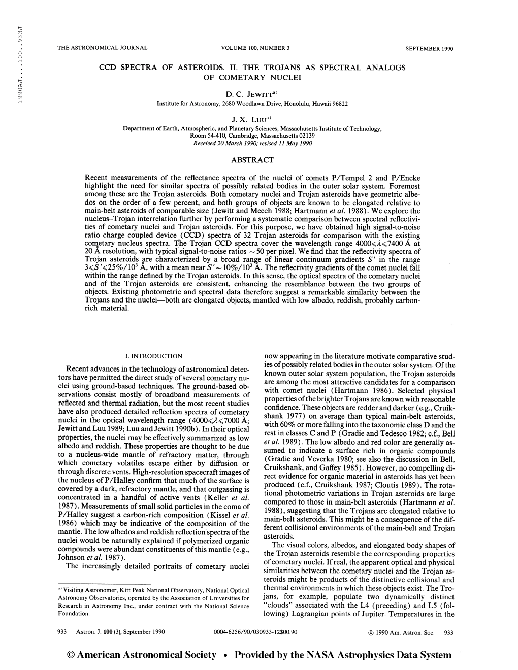 1990Aj 100. . 933J the Astronomical Journal