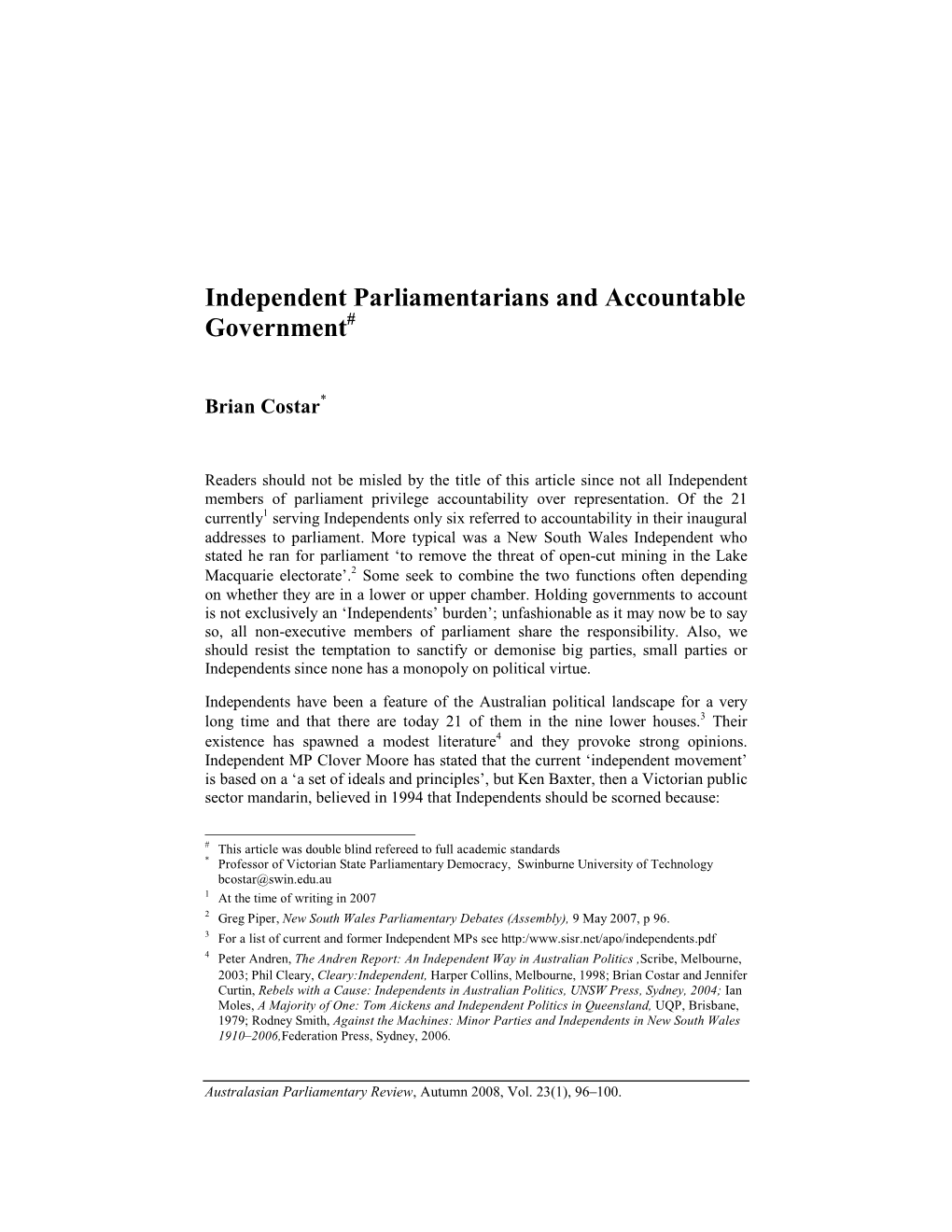 Independent Parliamentarians & Accountable Government