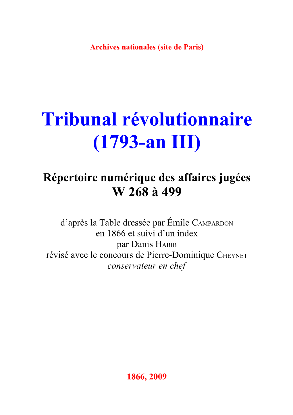 Tribunal Révolutionnaire(1793-An III)