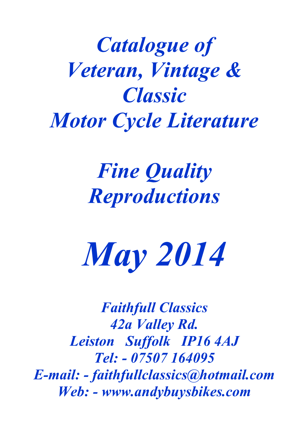 Catalogue of Veteran, Vintage & Classic Motor Cycle Literature