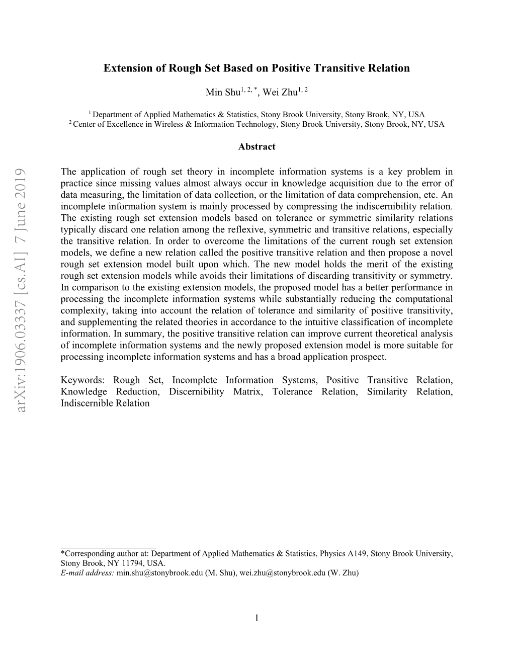 Extension of Rough Set Based on Positive Transitive Relation