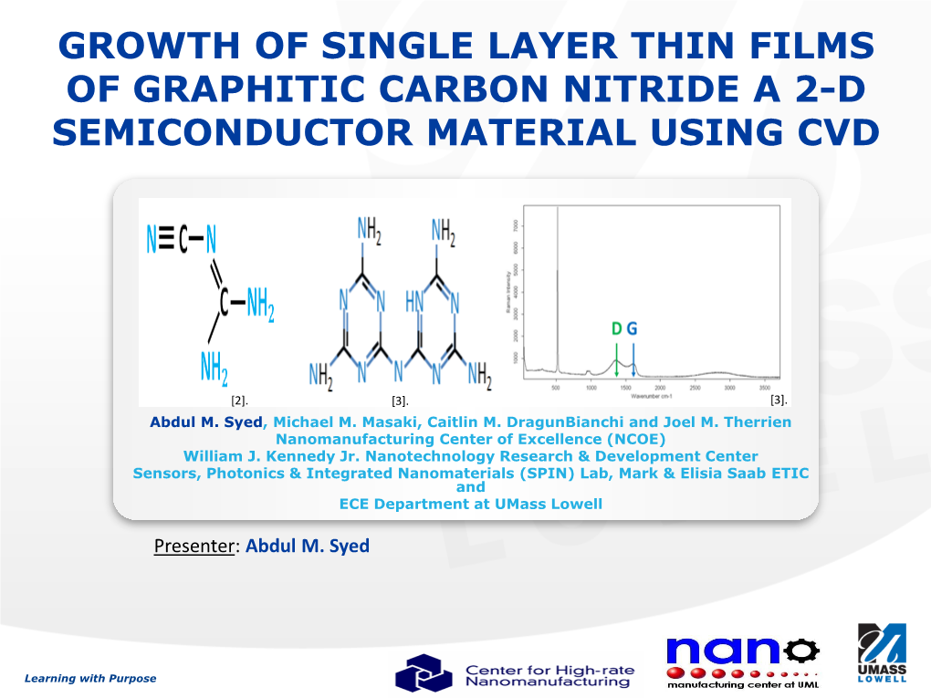 Growth of Single Layer Thin Films of Graphitic Carbon Nitride a 2-D Semiconductor Material Using Cvd
