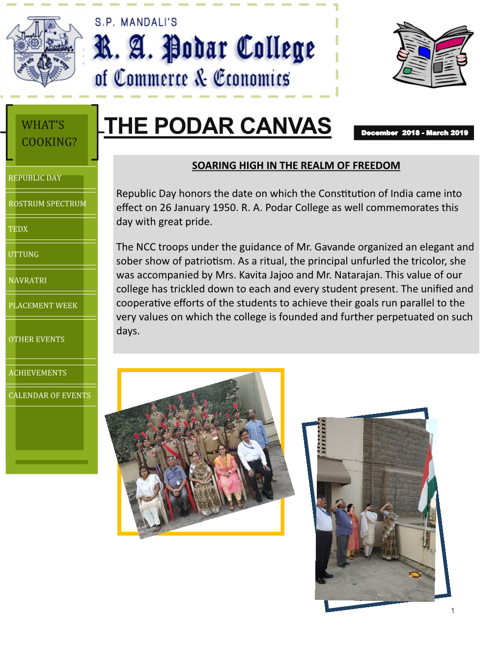 THE PODAR CANVAS December 2018 - March 2019 COOKING?