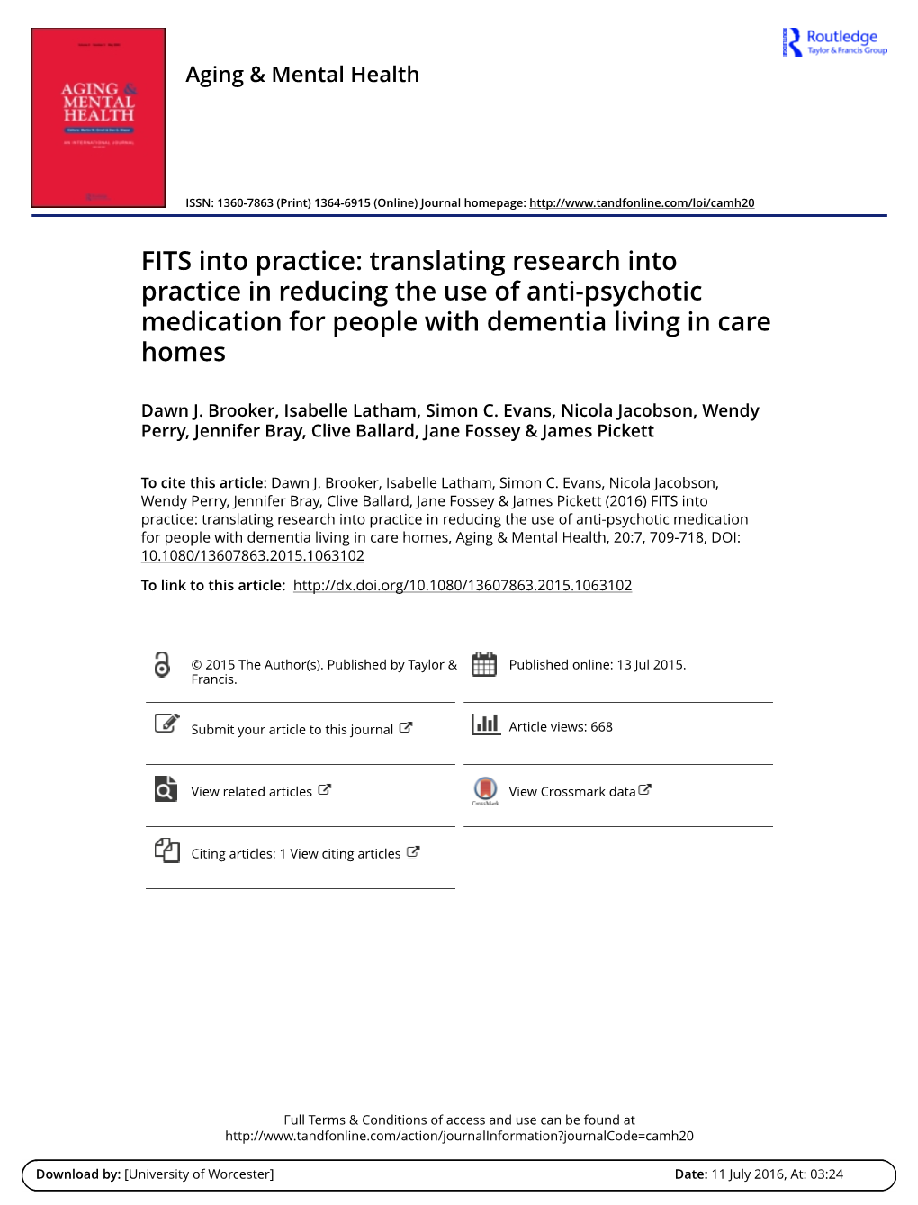 FITS Into Practice: Translating Research Into Practice in Reducing the Use of Anti-Psychotic Medication for People with Dementia Living in Care Homes