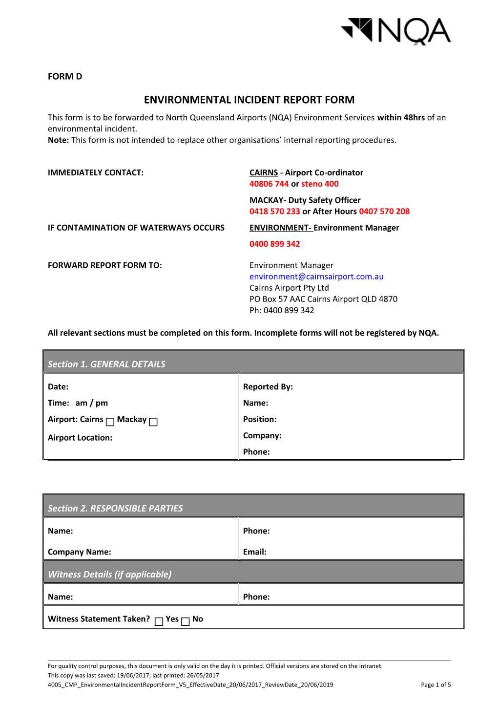 Environmental Incident Report Form