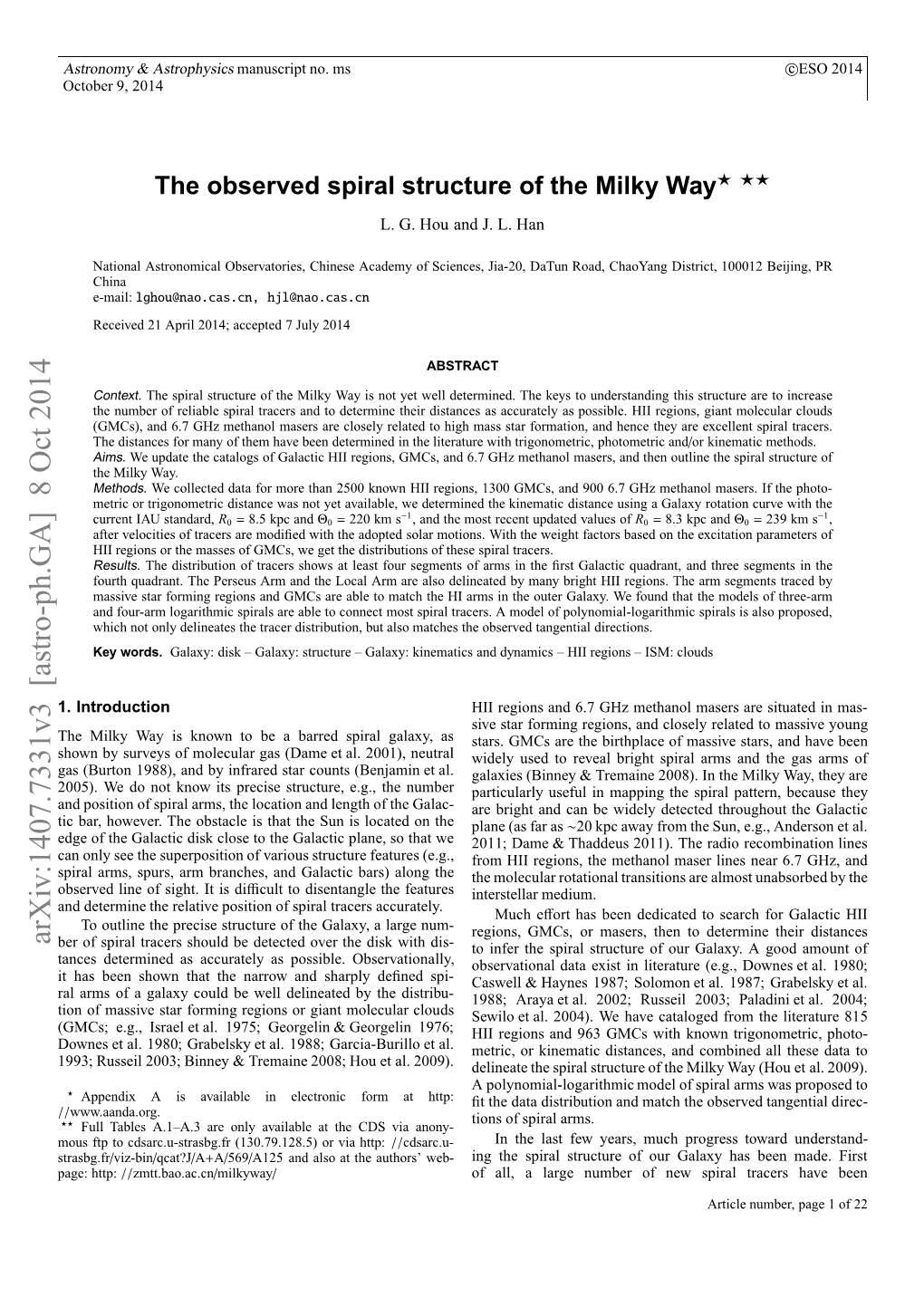 The Observed Spiral Structure of the Milky Way Distances and Found That the Distribution Is Consistent with the 1988)