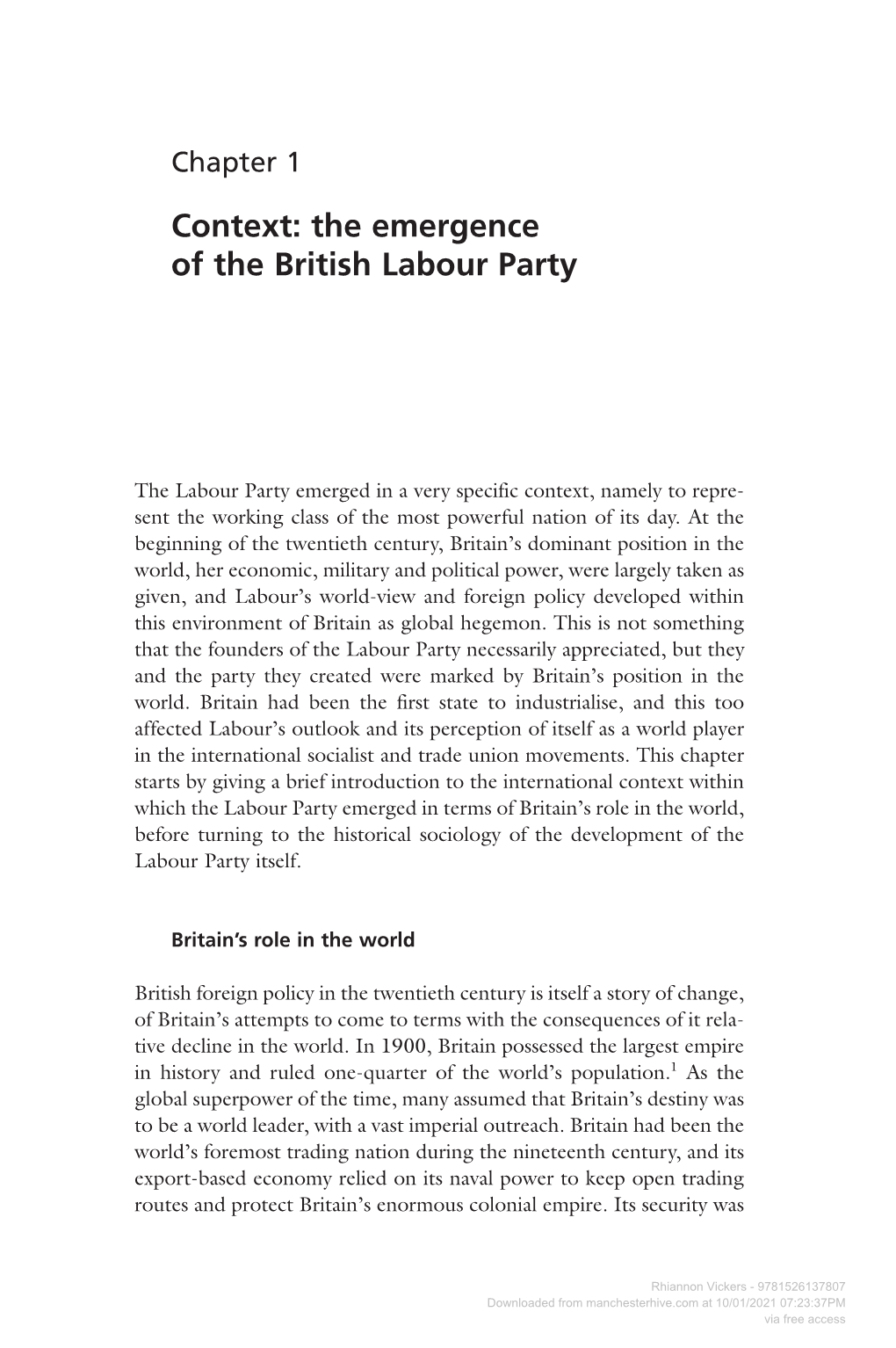 Context: the Emergence of the British Labour Party