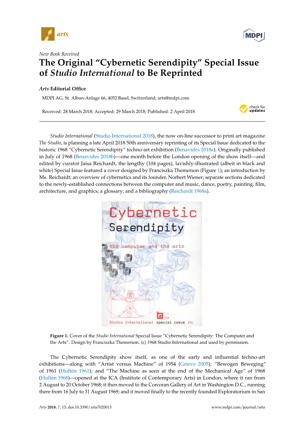 Cybernetic Serendipity” Special Issue of Studio International to Be Reprinted