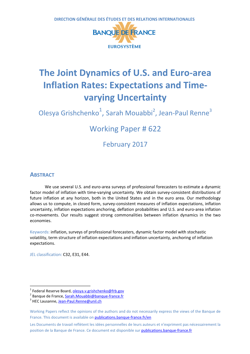 The Joint Dynamics of U.S. and Euro-Area Inflation Rates: Expectations and Time- Varying Uncertainty