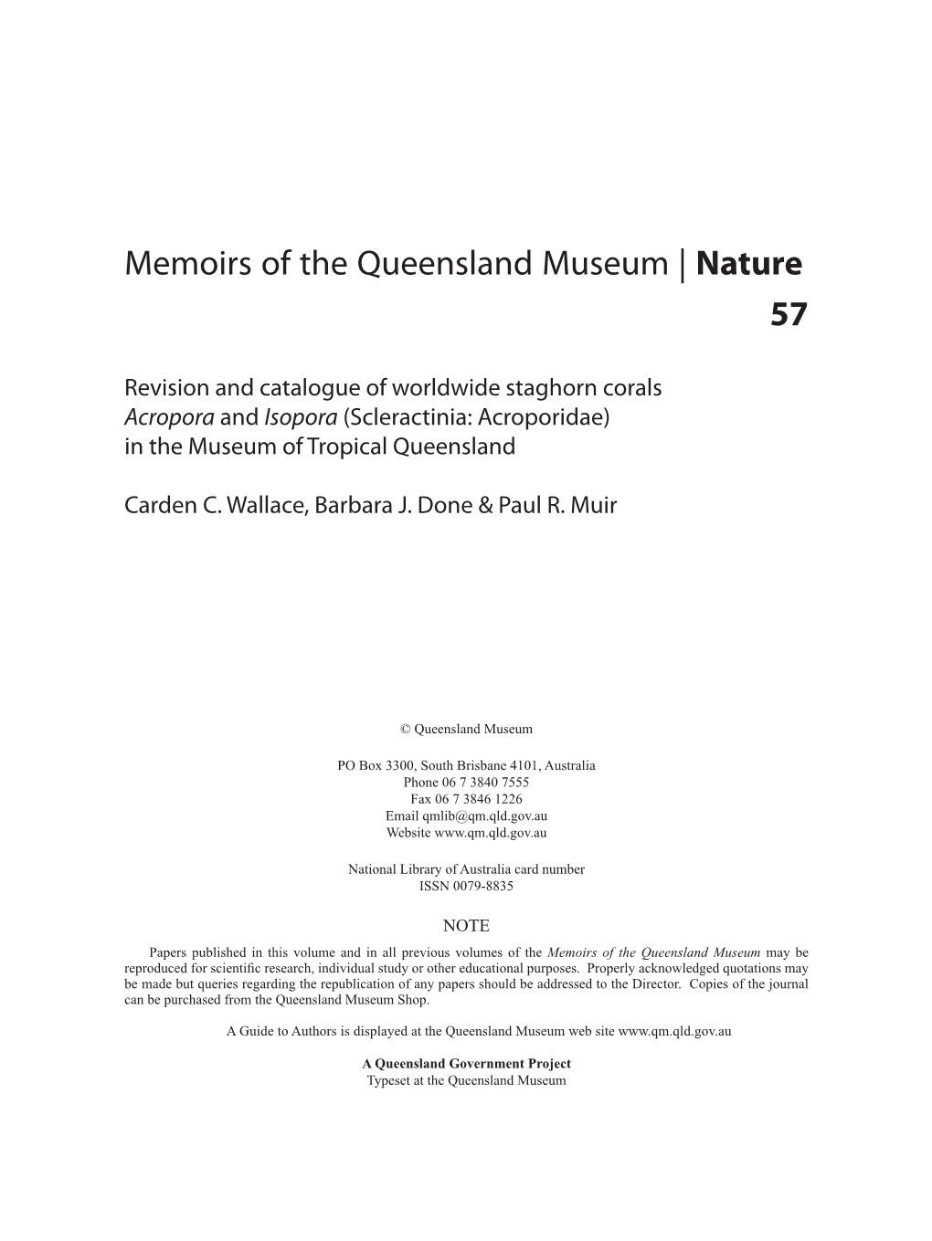 Memoirs of the Queensland Museum | Nature 57