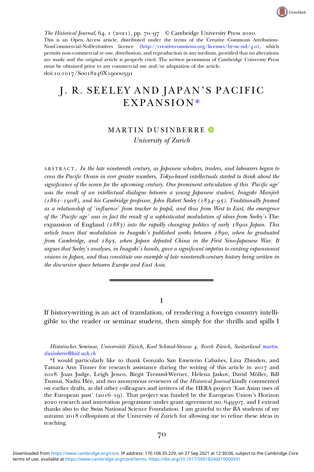 J. R. Seeley and Japan's Pacific Expansion*