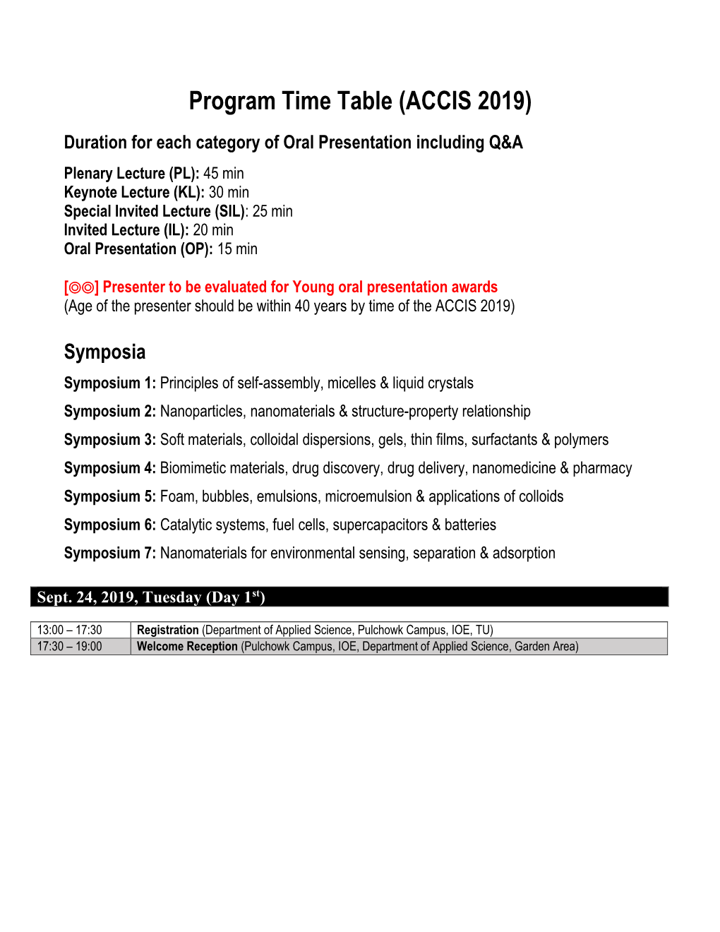 Program Time Table (ACCIS 2019)